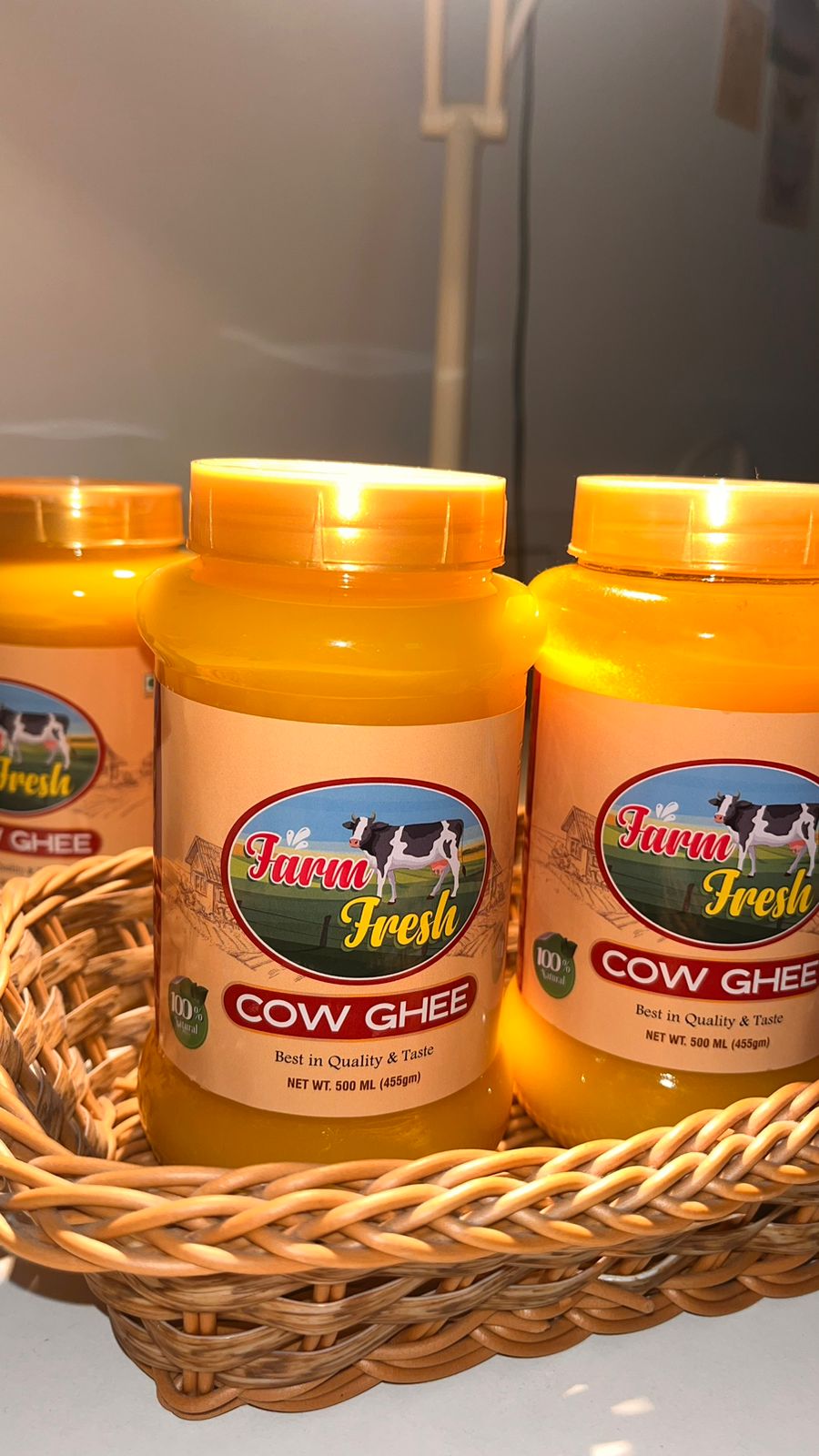 Freshly packed Farm Fresh ghee jars